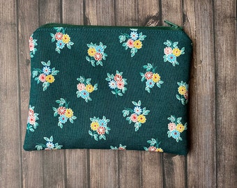 Green floral zipper pouch