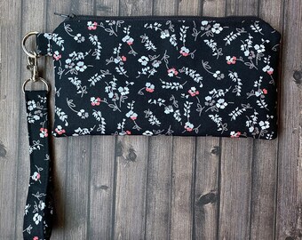 Black with red flowers zipper pouch