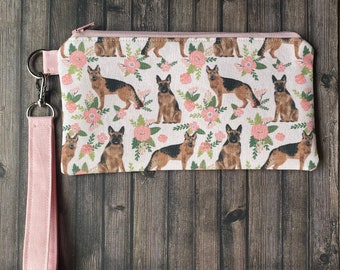 Pink German Shepherd zipper pouch