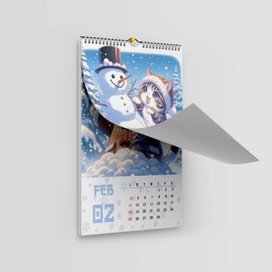 Mockup view of the Japanese Cat digital calendar, showcasing the printable A4 format and the detailed artwork for cat enthusiasts.
