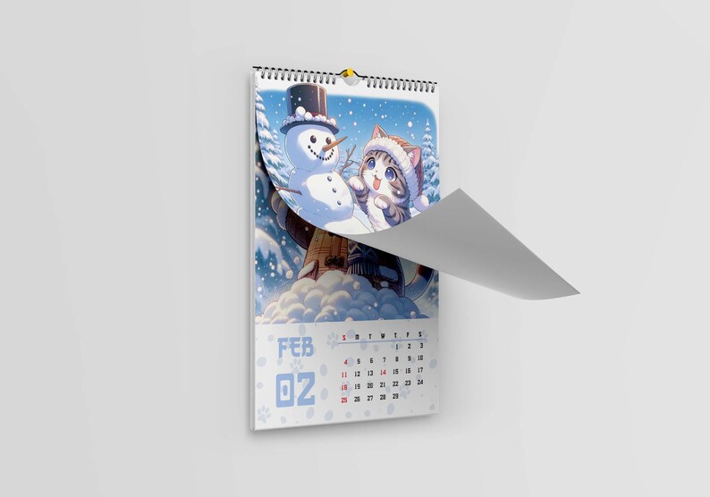 Mockup view of the Japanese Cat digital calendar, showcasing the printable A4 format and the detailed artwork for cat enthusiasts.