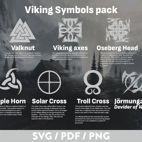 Viking SVG Symbols Axe Runes Valknut Jörmungandr Triple Horn Solar Cross Troll Cross Norse Mythology | Vector | Ragnarok Gods Odin Thor Loki