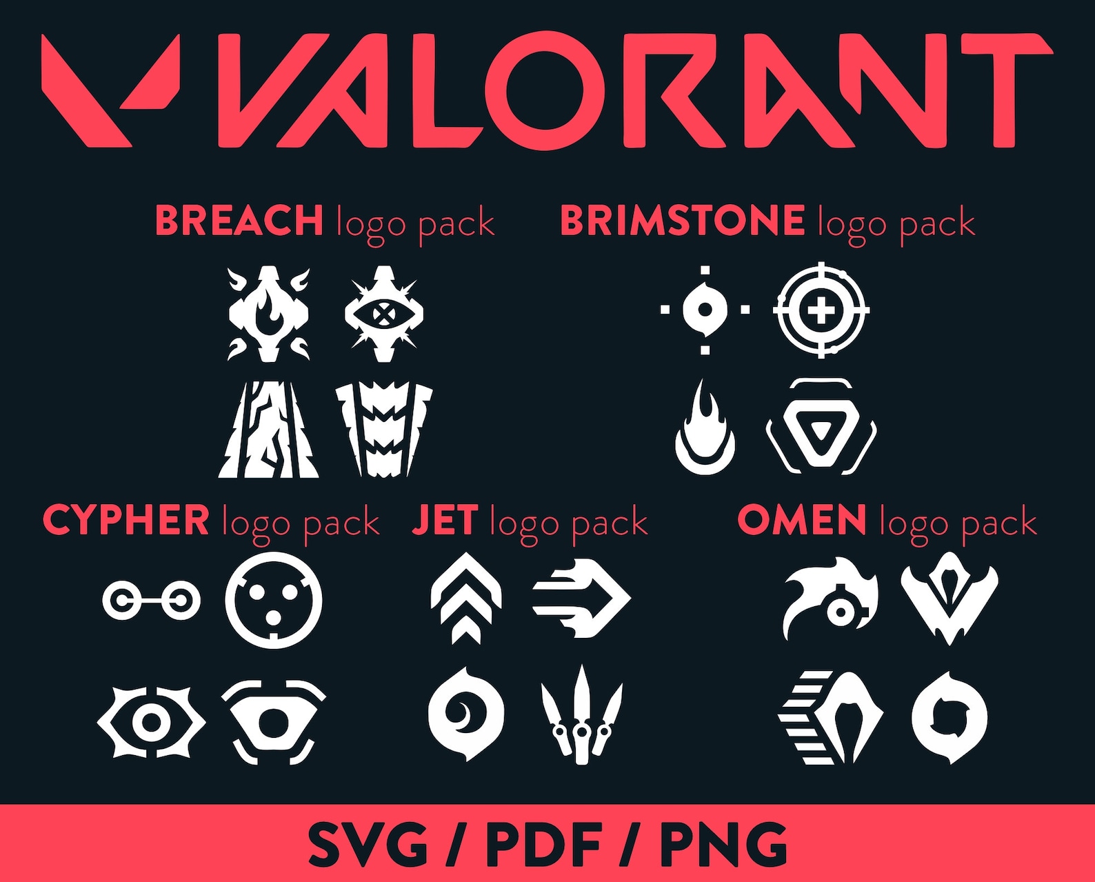 Valorant Agents SVG PNG PDF abilities Breach Brimstone Cypher | Etsy 