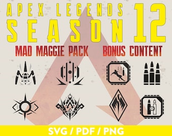 Download di Apex Legends SVG Mad Maggie Stagione 12 / Pacchetto logo vettoriale / Abilità e ultime abilità di Wrecking Ball Warlord's Ire / Videogioco di gioco