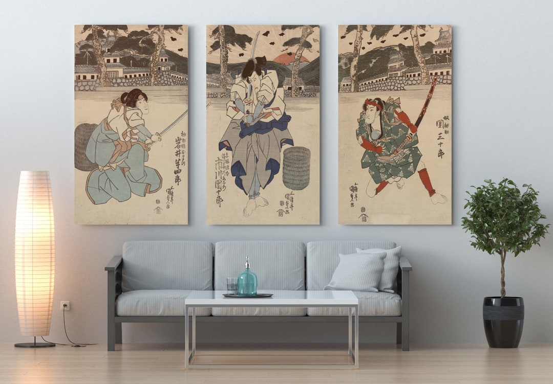 Vintage Samurai Prints Set of 3 - Japanese Wall Art, Woodblock Art ...
