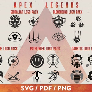 Apex Legends SVG Descargar / Paquete de logotipos vectoriales / Gibraltar Bloodhound Octane Pathfinder Habilidades cáusticas y ultimates / Juegos / Videojuegos