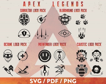 Apex Legends SVG Download | Vector logo pack | Gibraltar Bloodhound Octane Pathfinder Caustic abilities & ulitimates | Gaming | Video Game