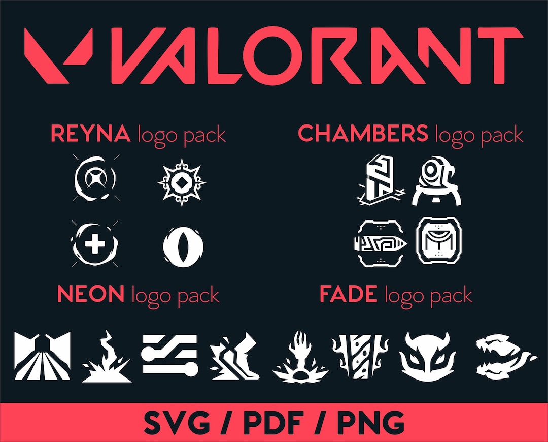 Valorant Agents SVG PNG PDF Abilities Fade Neon Chambers Reyna Riot Games Download Vector Logo