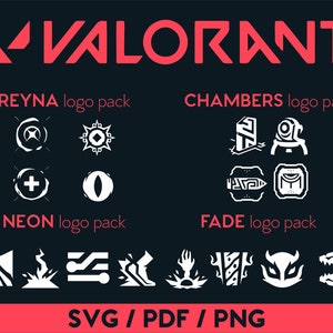 Valorant Agents SVG PNG PDF abilities Fade Neon Chambers Reyna riot games Download Vector logo pack | Gaming | Video Game