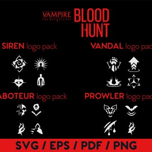 BloodHunt SVG Eps PNG PDF Fähigkeiten Sirene Vandal Saboteur Prowler Vampir die masquarade Download Vektor-Logo-Paket | Gaming | Videospiel