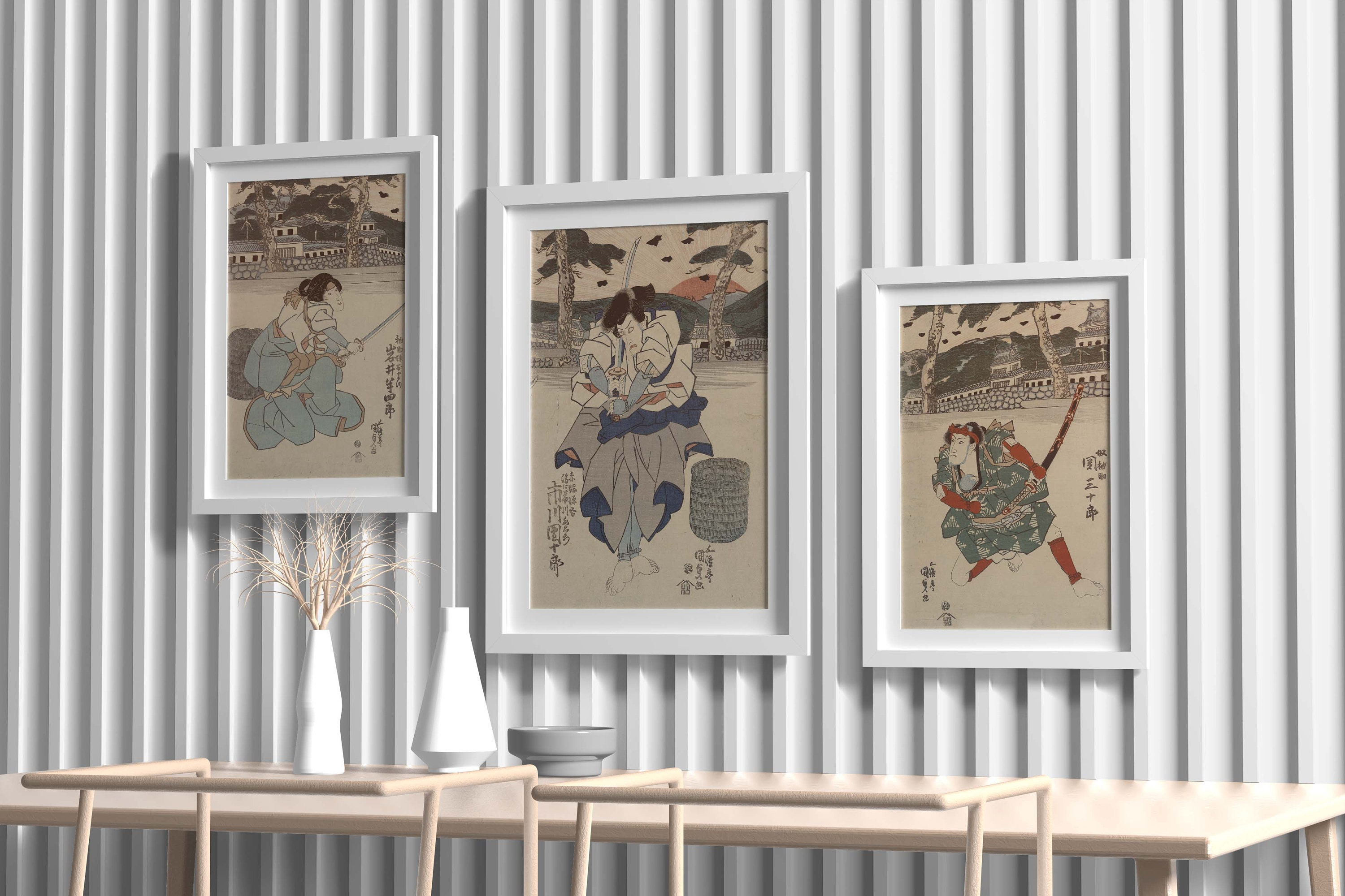 Vintage Samurai Prints Set of 3 Japanese Wall Art Woodblock - Etsy
