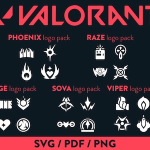 Valorant Agents SVG PNG Pdf Fähigkeiten Phoenix Raze Sage Sova Viper Riot Spiele Download Vektor Logo Pack | Gaming | FPS Videospiel