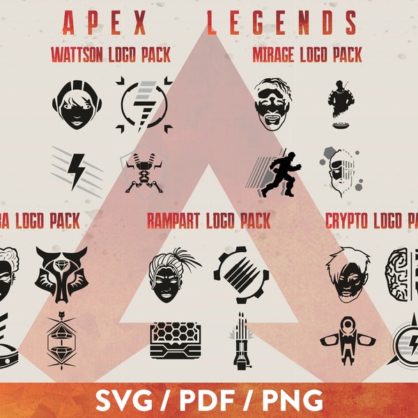 Apex Legends SVG Download Mirage Wattson Crypto Loba Rampart Vector logo pack abilities & ulitimates | Gaming | Video Game FPS Season EA