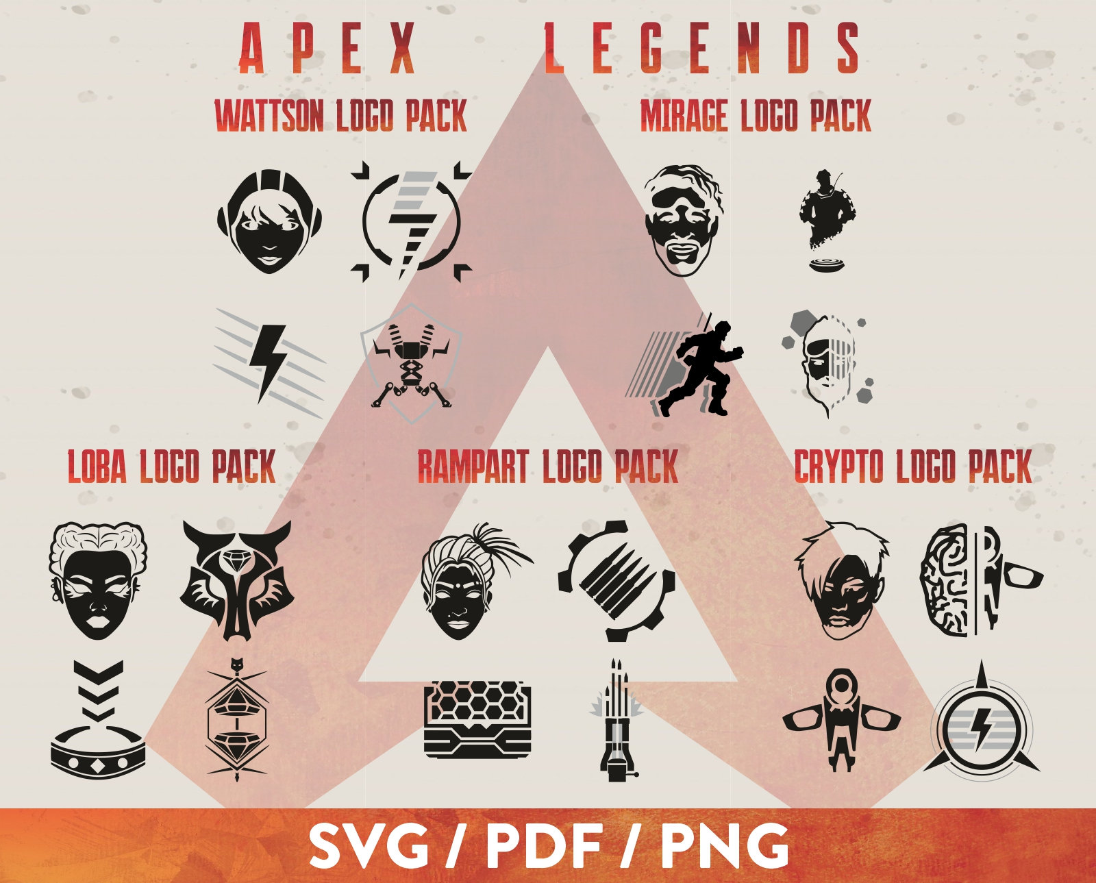 Apex Legends Svg Download Mirage Wattson Crypto Loba Rampart Etsy