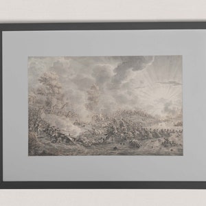 Battle by a River, Dirk Langendijk, Dutch Art 1780, Europearn Vintage Master Drawing, Wall Art, Vintage present pen with brown and black ink