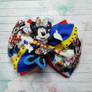 inspired minnie mouse autism hair bow, hair bows, autism bow, bows for girls, autism, autism hair bow