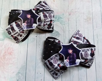 merlina hair bow, addams family pigtails bows, wednesday hair bow, bows for girls, merlina bun, pigtails inspired by wednesday