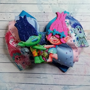 inspired in trolls, Trolls hair bow, hair bow clip, bows for girls