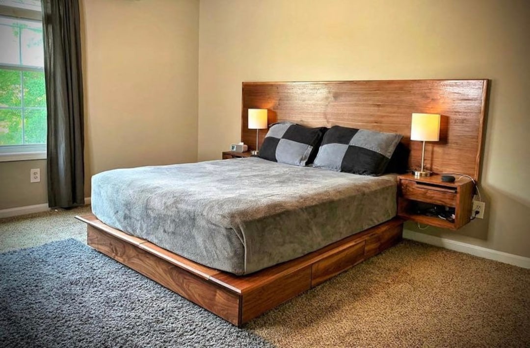 Mid Century Modern platform Storage Bed queen Bed Frame Minimalist Bed Etsy UK