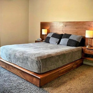 Mid Century Modern/Platform Storage Bed/Queen Bed Frame/ Minimalist Bed