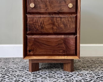 Solid Walnut Nightstand | Mid Century Modern Wood End Table, Handmade Bedroom Furniture