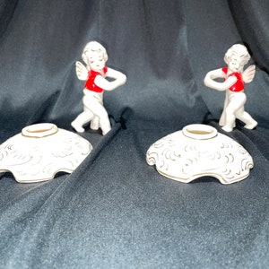 Pair of Vintage Candle Stick Holders  with Cupid/Angel Candle Climbers, 1960's