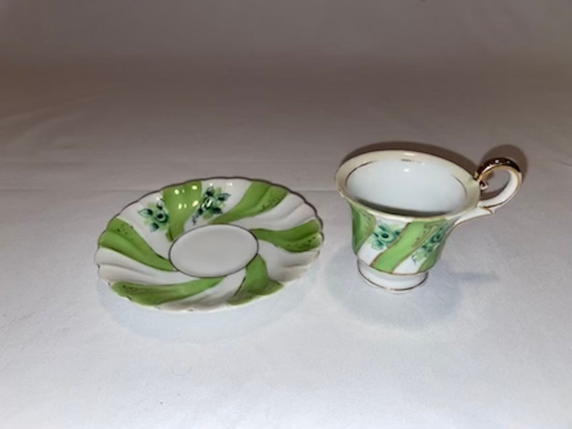 UCAGCO China Made in Occupied Japan, Green, White and Gold Demitasse