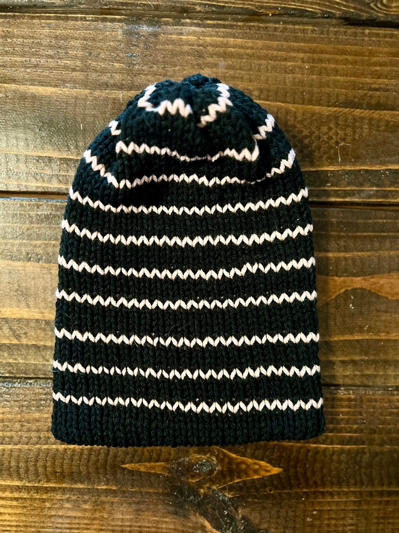 Beanie Knitting Machine Beanie Black and Pink Striped Beanie Sentro