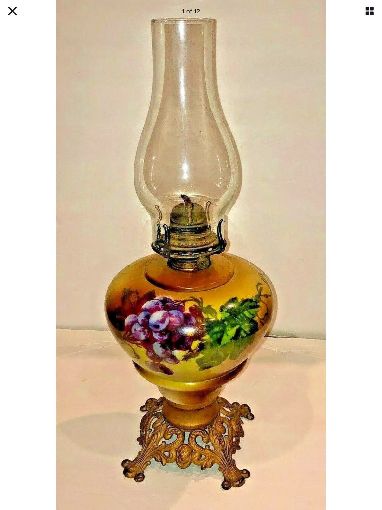 Vintage Large Oil Lamp with Chimney Berries and Leaves. 4D Etsy