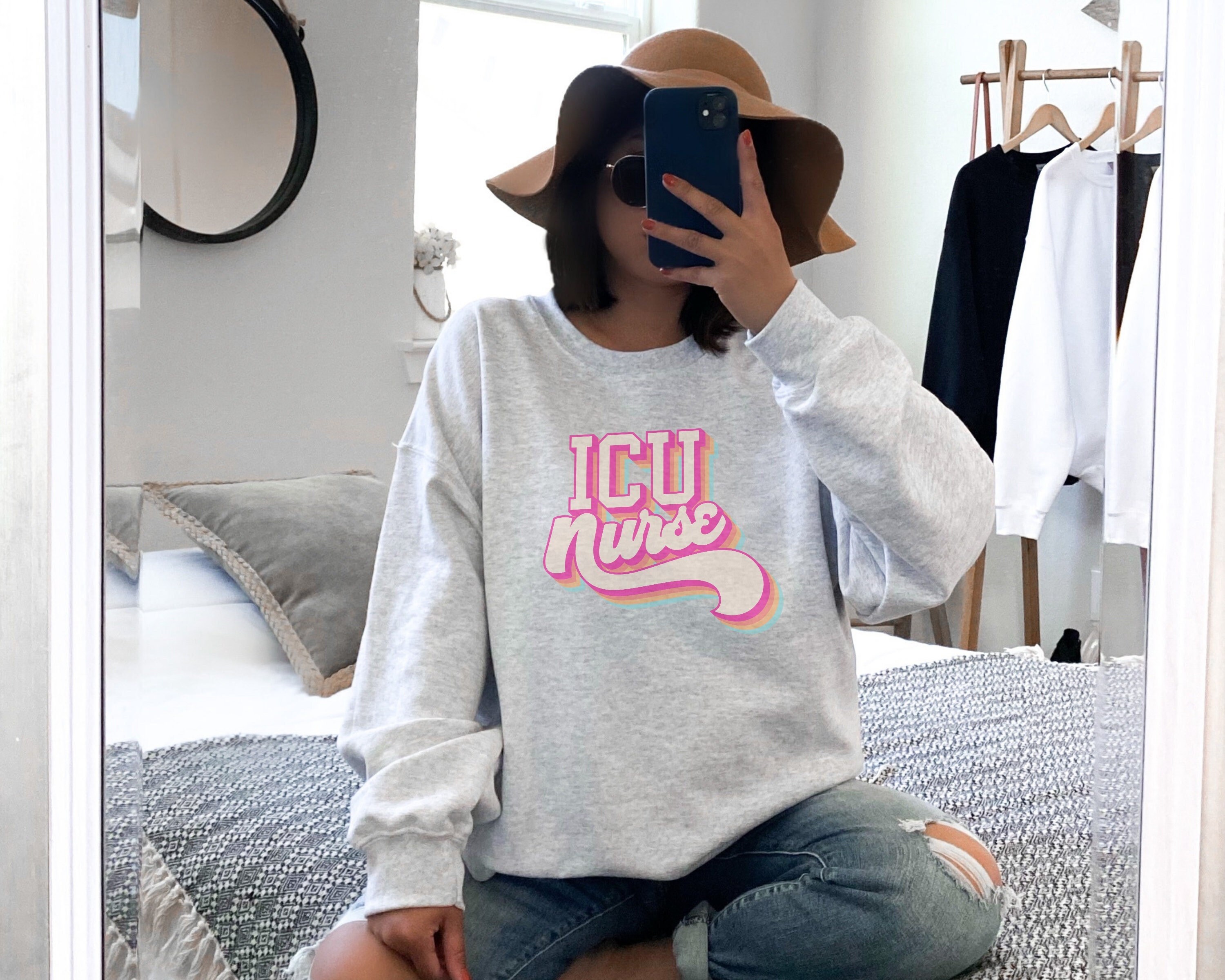 ICU Nurse Pastel Retro Vintage Crewneck 