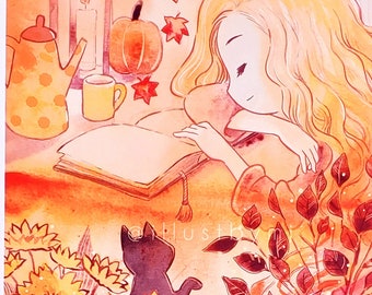 Cozy reading time | Cute art postcards | Fall vibes | Original illustrations