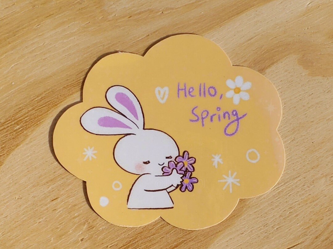 Spring Rabbit Sticker Hello Spring Bunny Sticker | Journaling | Laptop Sticker - Etsy