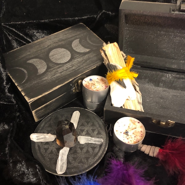Eclipse Moon Phase Box Crystal Grid Manifestation Box - Wishing Box GIFT BOX SET