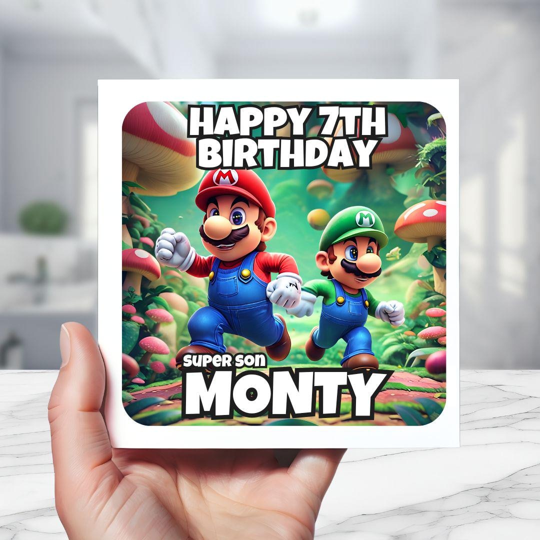 PERSONALISED MARIO LUIGI HAPPY BIRTHDAY Card Son Kids Daughter