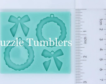 Custom CHRISTMAS WREATH Earring Mold 2 Piece, Silicone Mold, Bow Earrings, Wreath Earrings, Christmas Mold, UV Resin Epoxy Mold (D48)