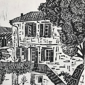 Country house Provence, Country house Provence, Murs, Luberon, Rousillon, France, France, Gordes; Linoprint