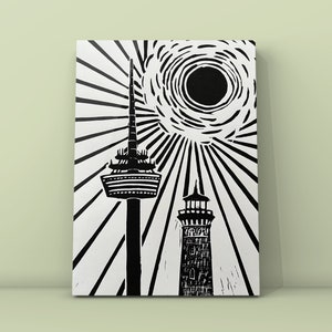 Heliosturm & Colonius Cologne / Cologne-Ehrenfeld / Cologne, linocut print DIN A4