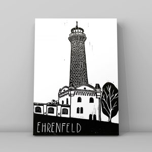 Heliosturm Cologne Ehrenfeld, Cologne, linocut print DIN A4