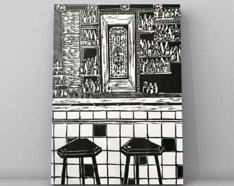 Bumann & Sohn, Bar/Club, Köln Ehrenfeld, Cologne, linocut, linogravure, Linoldruck Din A4