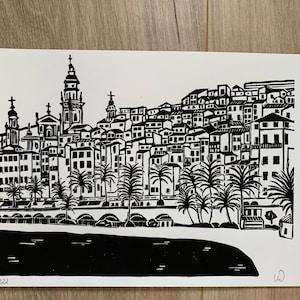 Menton; France, France, linocut, linogravure