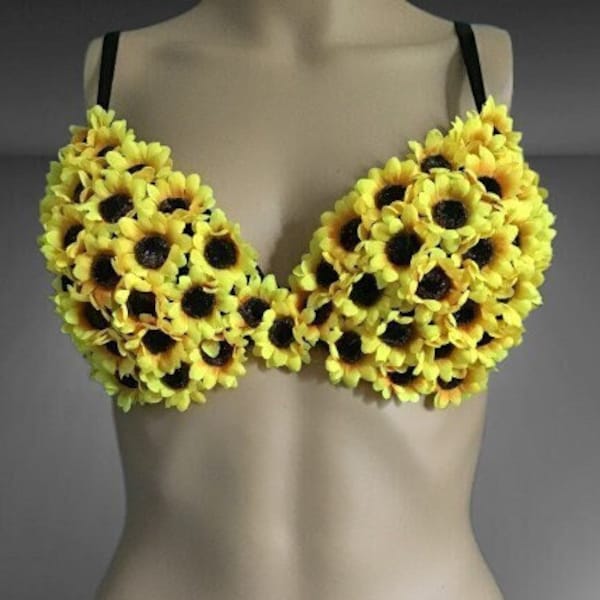 Sunflower Bra, Sunflower Gifts, Rave Clothes, Sunflower Rave Bra, Flower Bra, Yellow Bralette, Sunflower Bralette, Yellow Festival Top