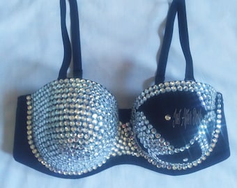 Blue Rhinestone Embellished Navy Blue Love the Lift Bra, Size 32C top Only  