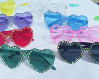 Rhinestone Heart Sunglasses: Rimless Bling Party Glasses
