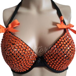 Orange and Black Rhinestone Bra,  Halter Bra Top