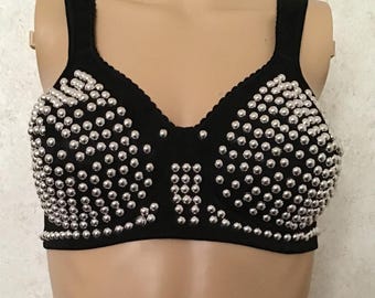 Black Pearl Bra, Pin Up Style Bra, Women Burlesque Clothing
