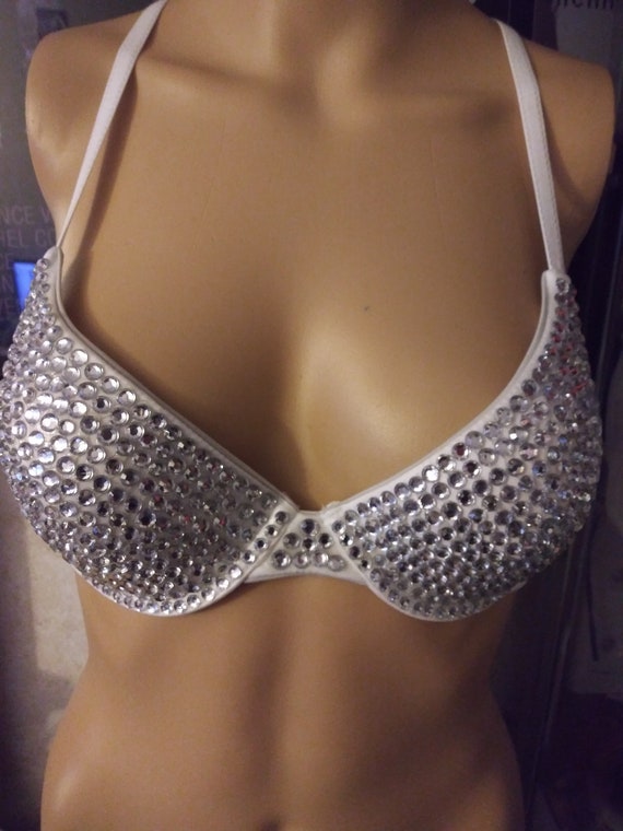 Rhinestone Embellished White Convertible Bra, Criss Cross Rhinestone  Lingerie, Devorated Bra, Rhinestone Bra, Bedazzled Bra 