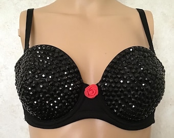 Black Rhinestone Bra, Jeweled Bra, Dance Top