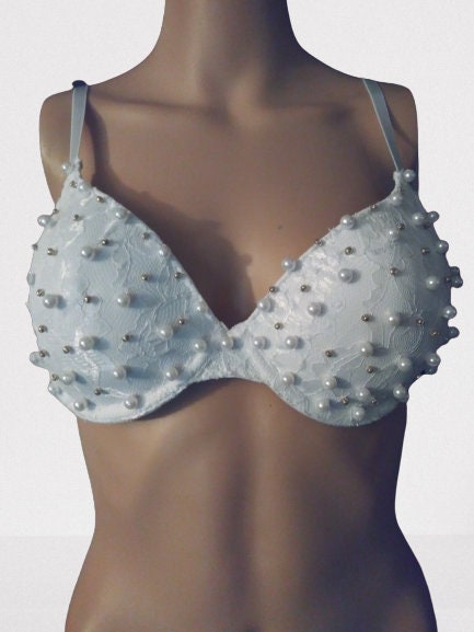 Fusion Style Studded White Lace Halter Bra at