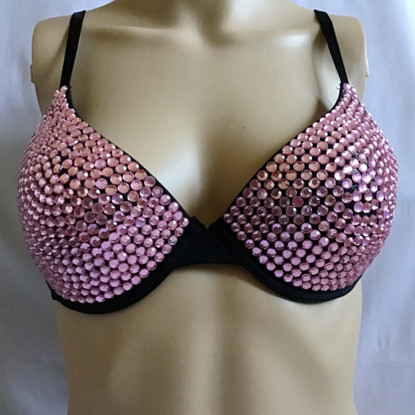 Pink Rhinestones Bra, Crystal Rhinestone Bra, Pink Rave Bra, Rhinestones Lingerie, Pink Festival Bra, Pink Glitter Bra, Pink Bra