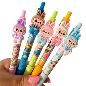 Labubu Gelschreiber 6er Set mit schwarzer Tinte und niedlichen Monster-Designs, Kawaii-Briefpapier für Kinder, Studenten, Geschenk- und Schulstifte